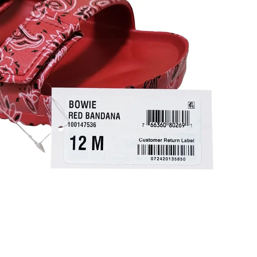 Sun + Stone Men Bowie Triple Strap Footbed Slide Sandals Size US 12M Red Bandana